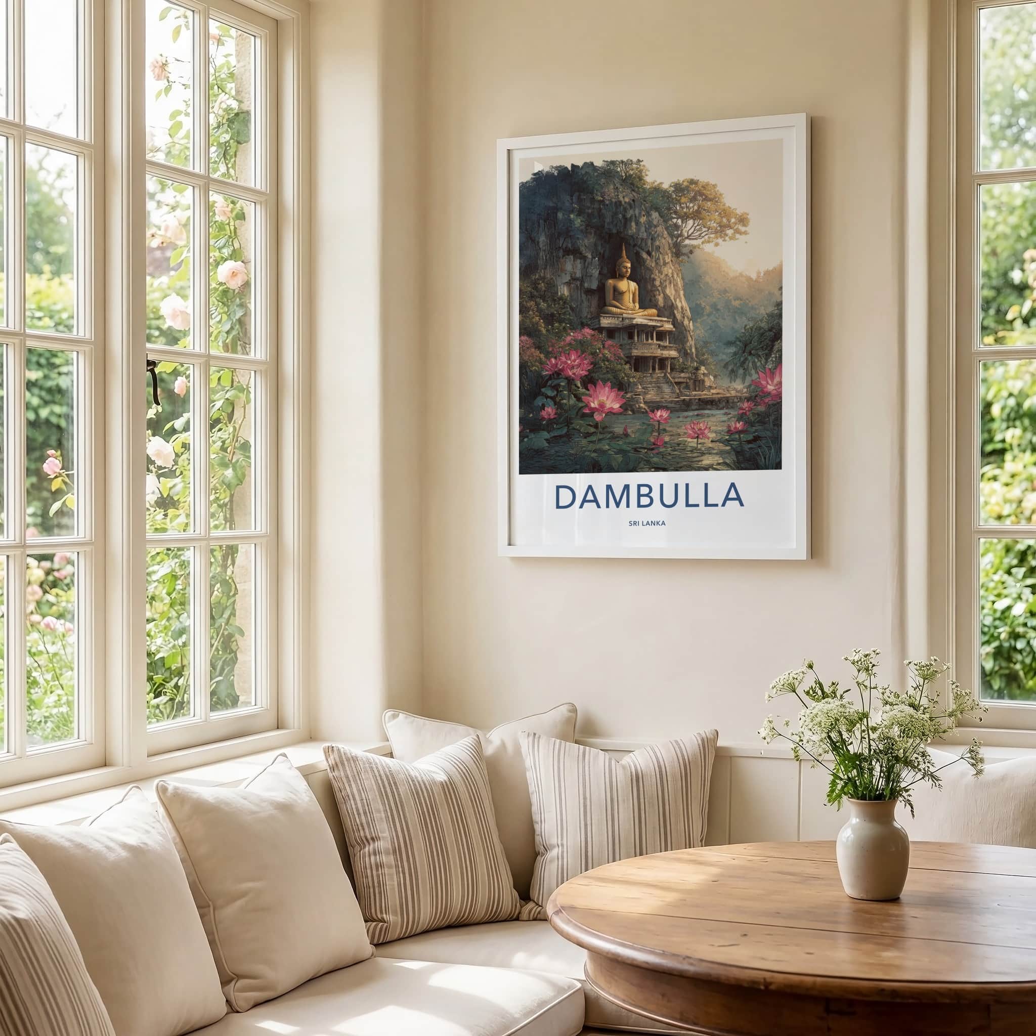 Dambulla Poster - Sri Lanka Travel Print - Buddha Lotus Shrine Home Decor