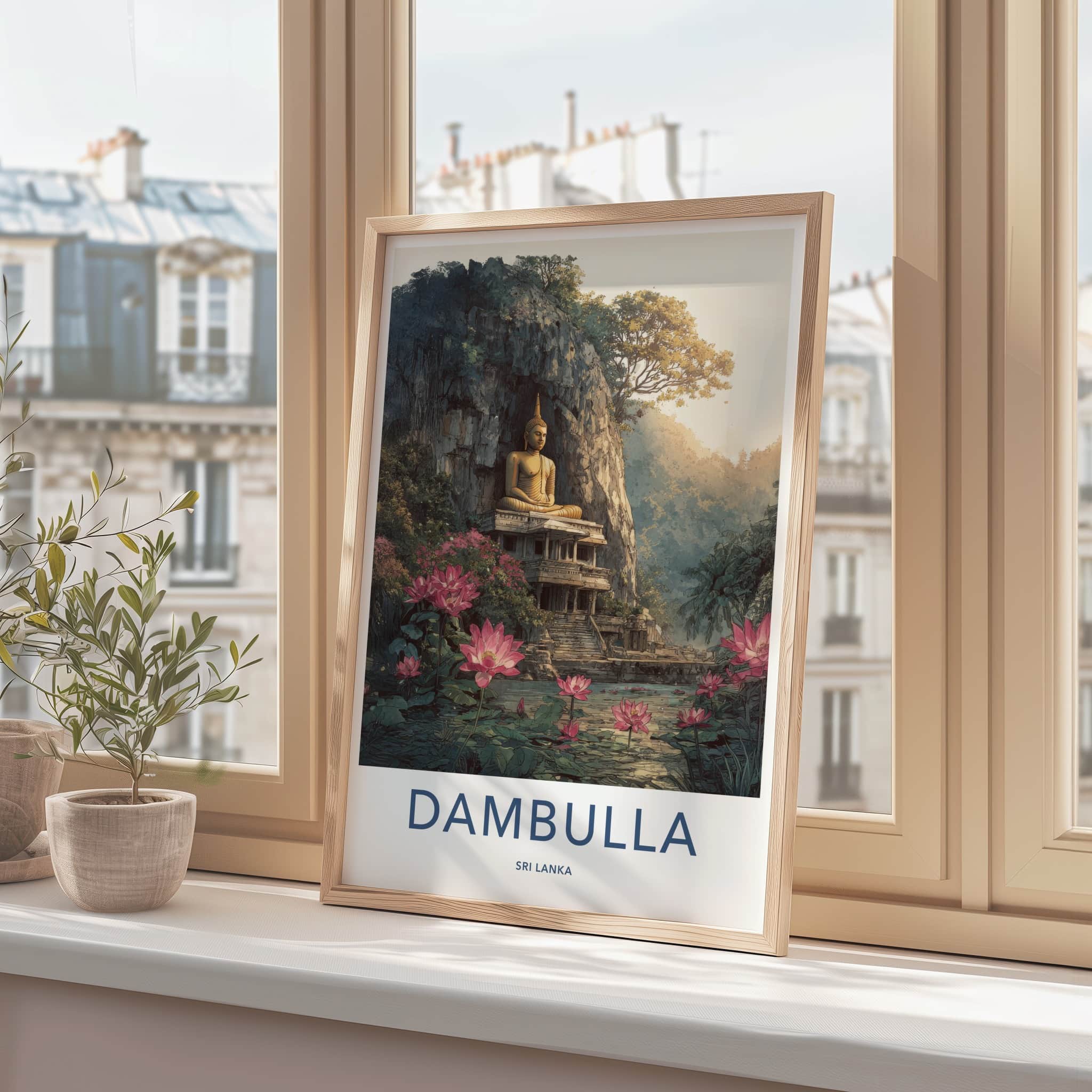 Dambulla Poster - Sri Lanka Travel Print - Buddha Lotus Shrine Home Decor