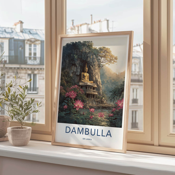Dambulla Poster - Sri Lanka Travel Print - Buddha Lotus Shrine Home Decor