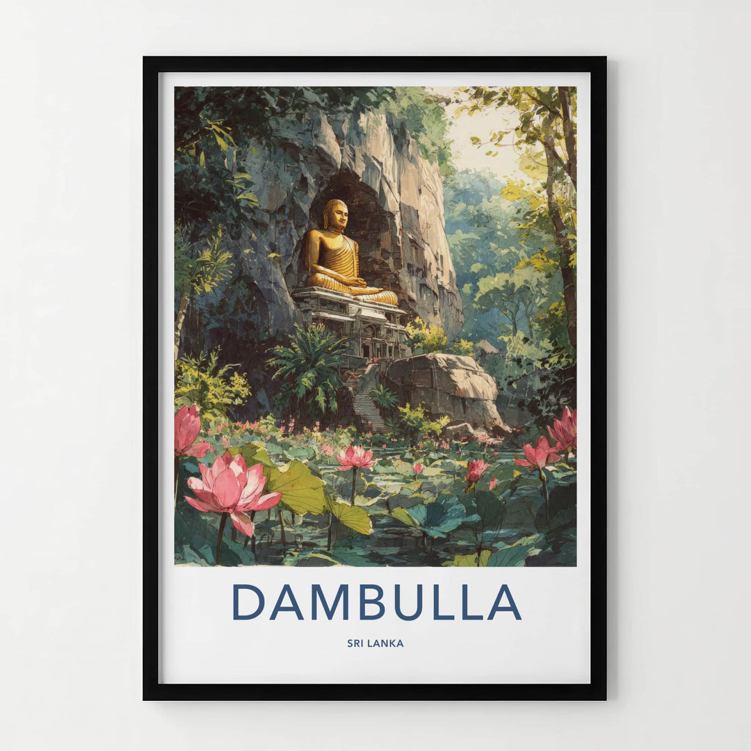 Dambulla Poster - Sri Lanka Travel Print - Golden Buddha Wall Decor