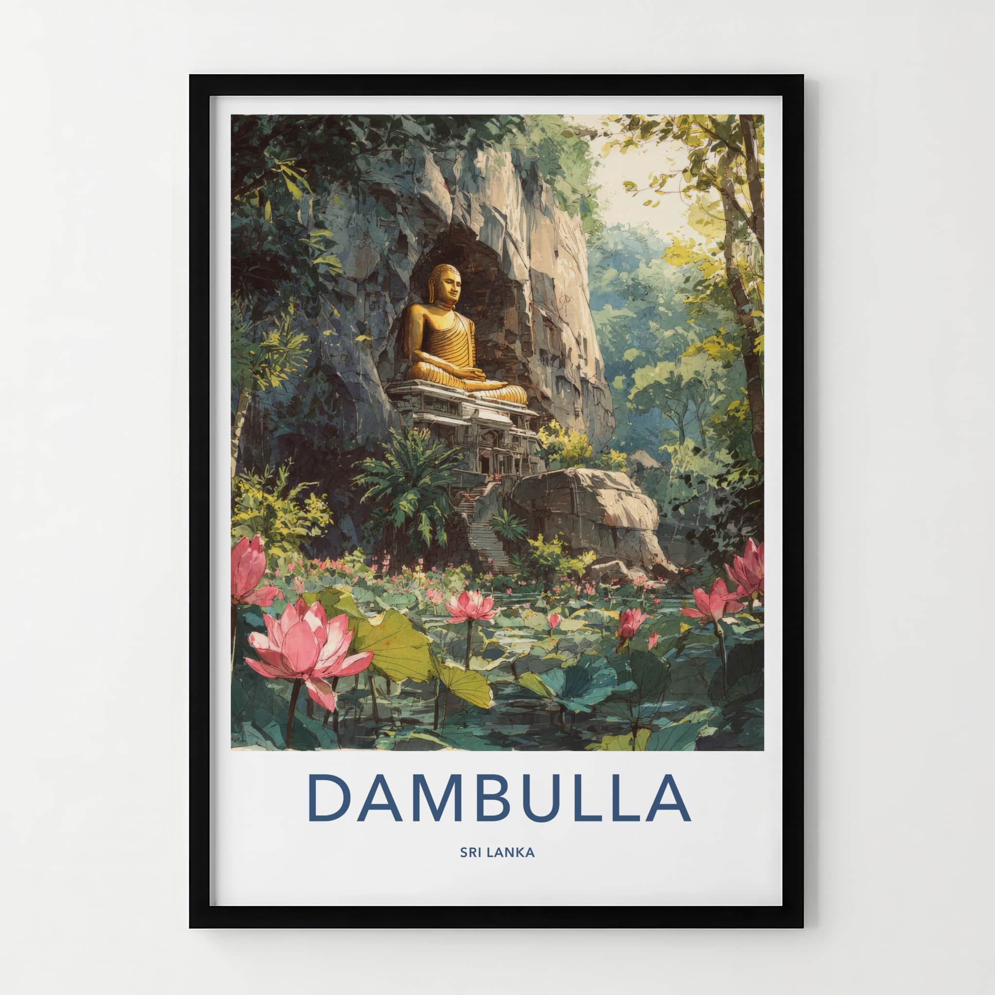 Dambulla Poster - Sri Lanka Travel Print - Golden Buddha Wall Decor