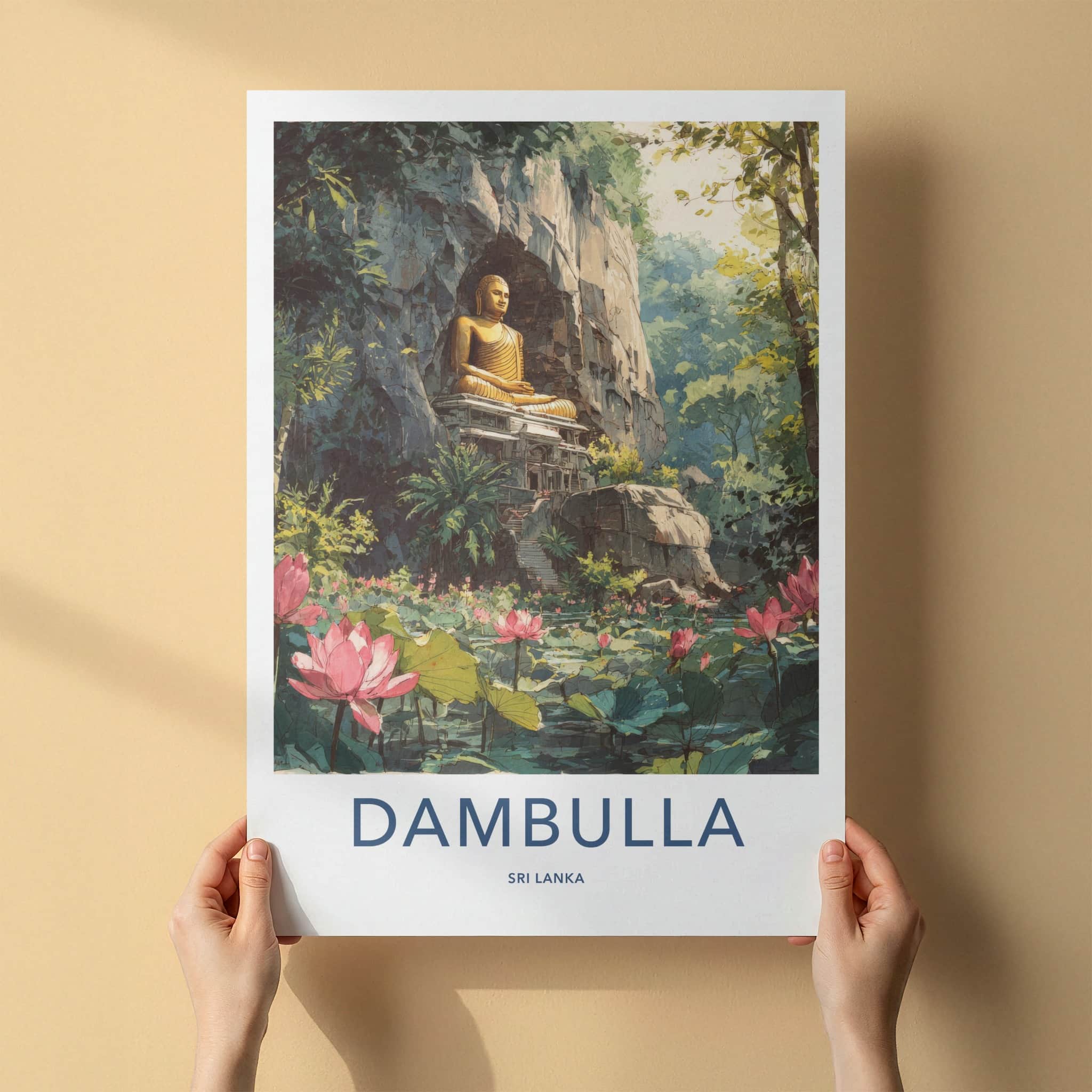 Dambulla Poster - Sri Lanka Travel Print - Golden Buddha Wall Decor