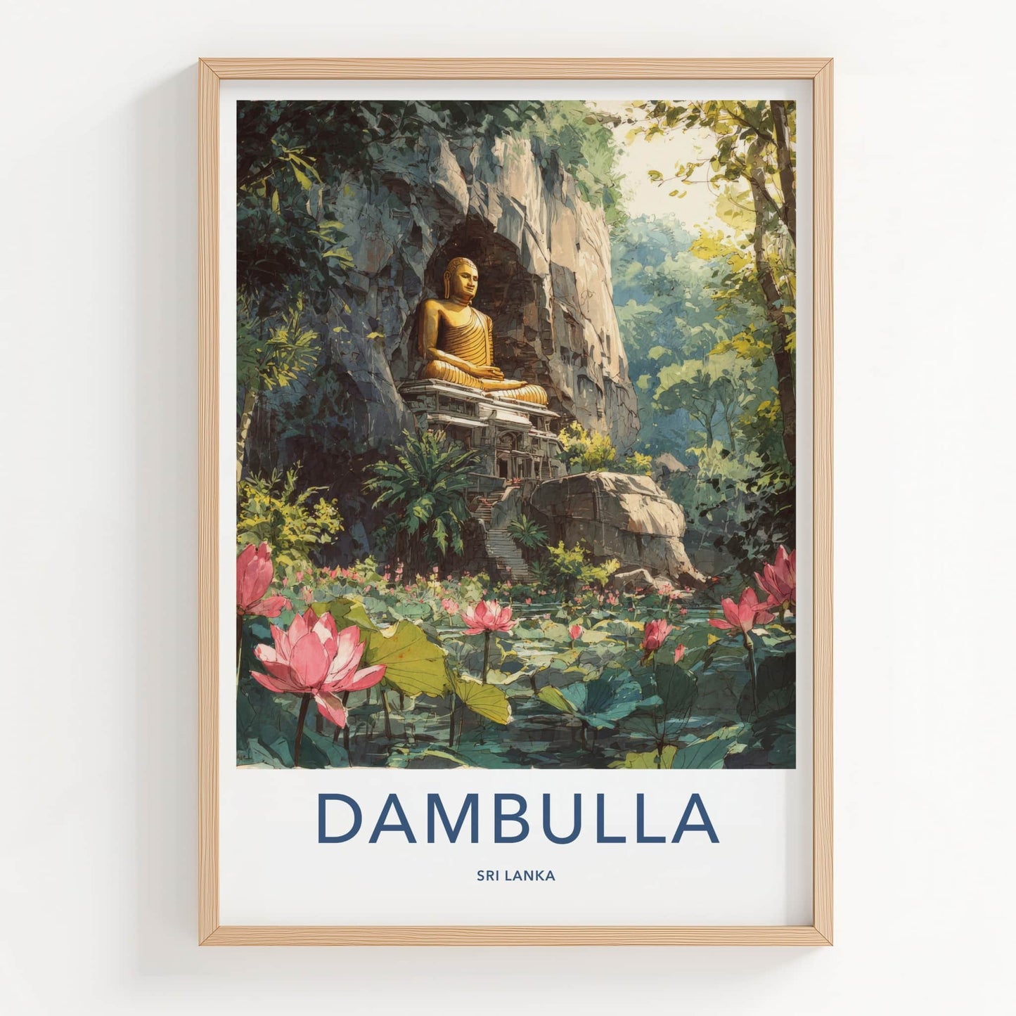 Dambulla Poster - Sri Lanka Travel Print - Golden Buddha Wall Decor