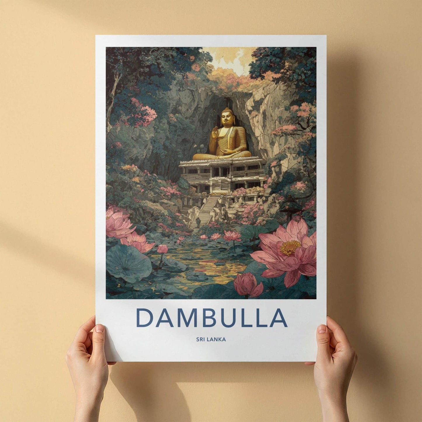 Dambulla Poster - Sri Lanka Travel Print - Mystical Buddha Cave Wall Decor