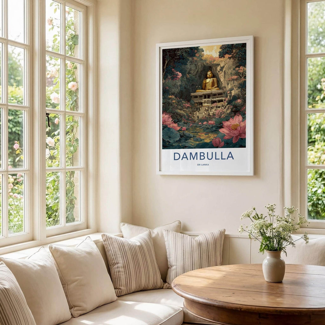 Dambulla Poster - Sri Lanka Travel Print - Mystical Buddha Cave Wall Decor