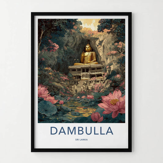 Dambulla Poster - Sri Lanka Travel Print - Mystical Buddha Cave Wall Decor