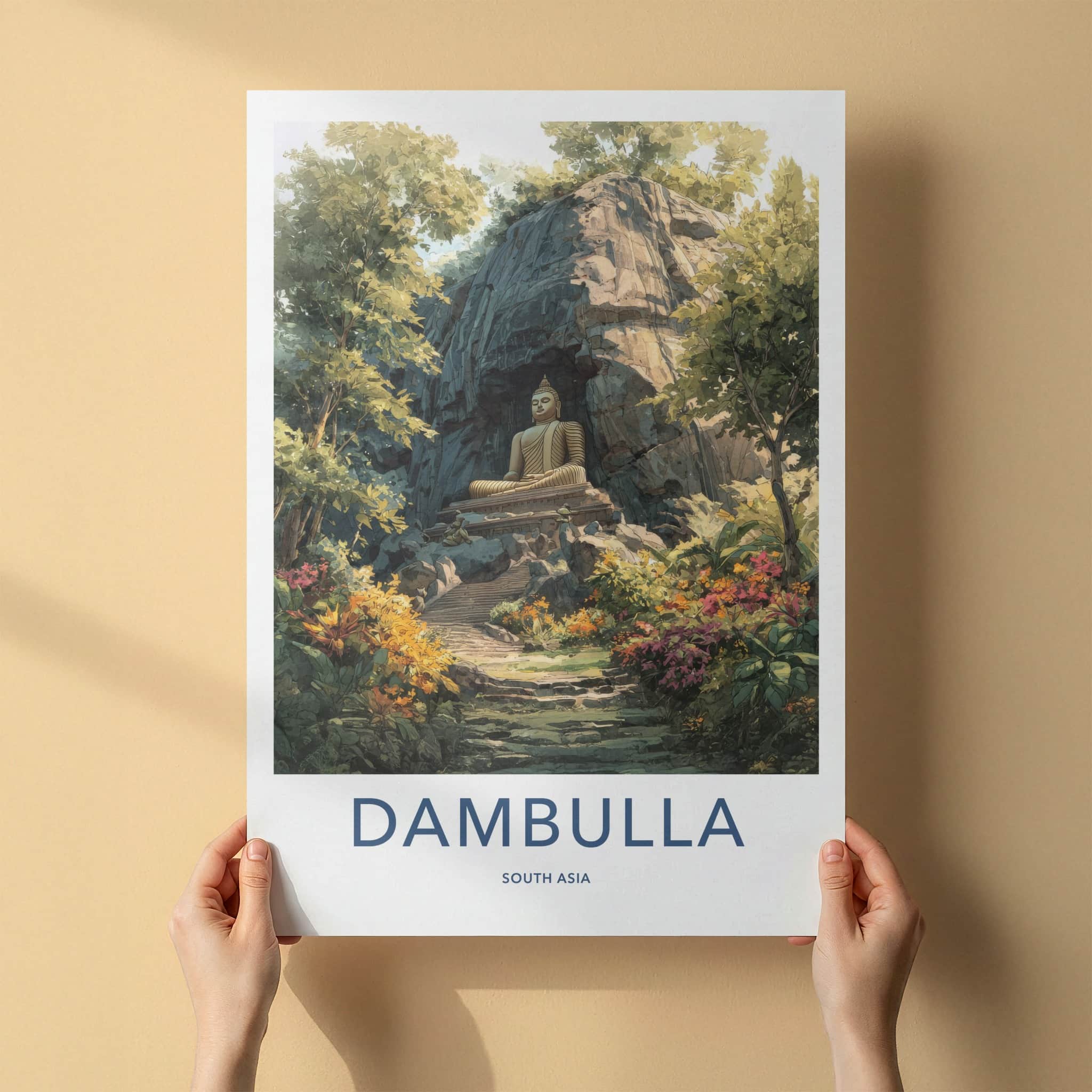 Dambulla Poster - Sri Lanka Travel Print - Seated Buddha Wall Decor