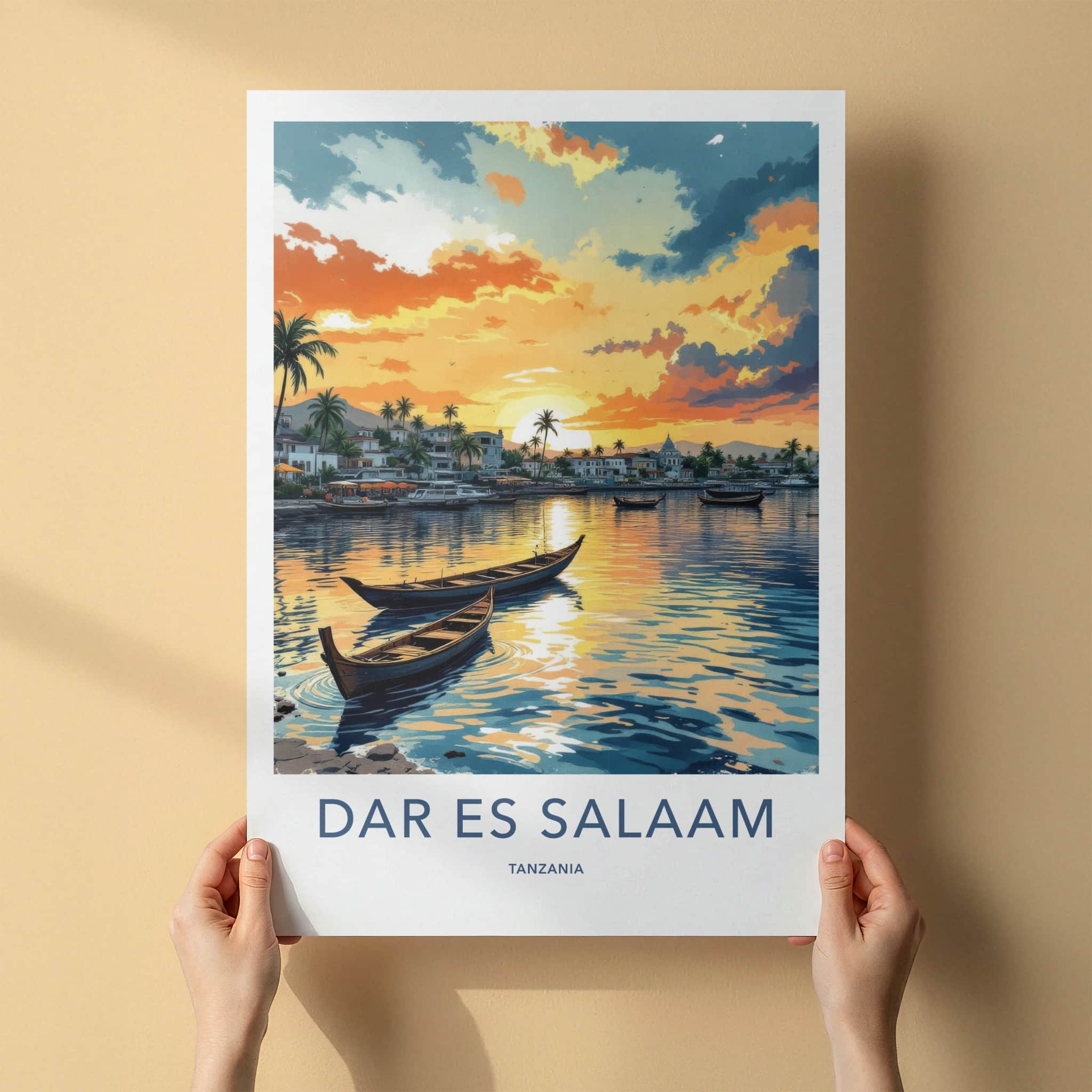 Dar Es Salaam Poster - Tanzania Travel Art - Boats Sunset Waters Home Decor