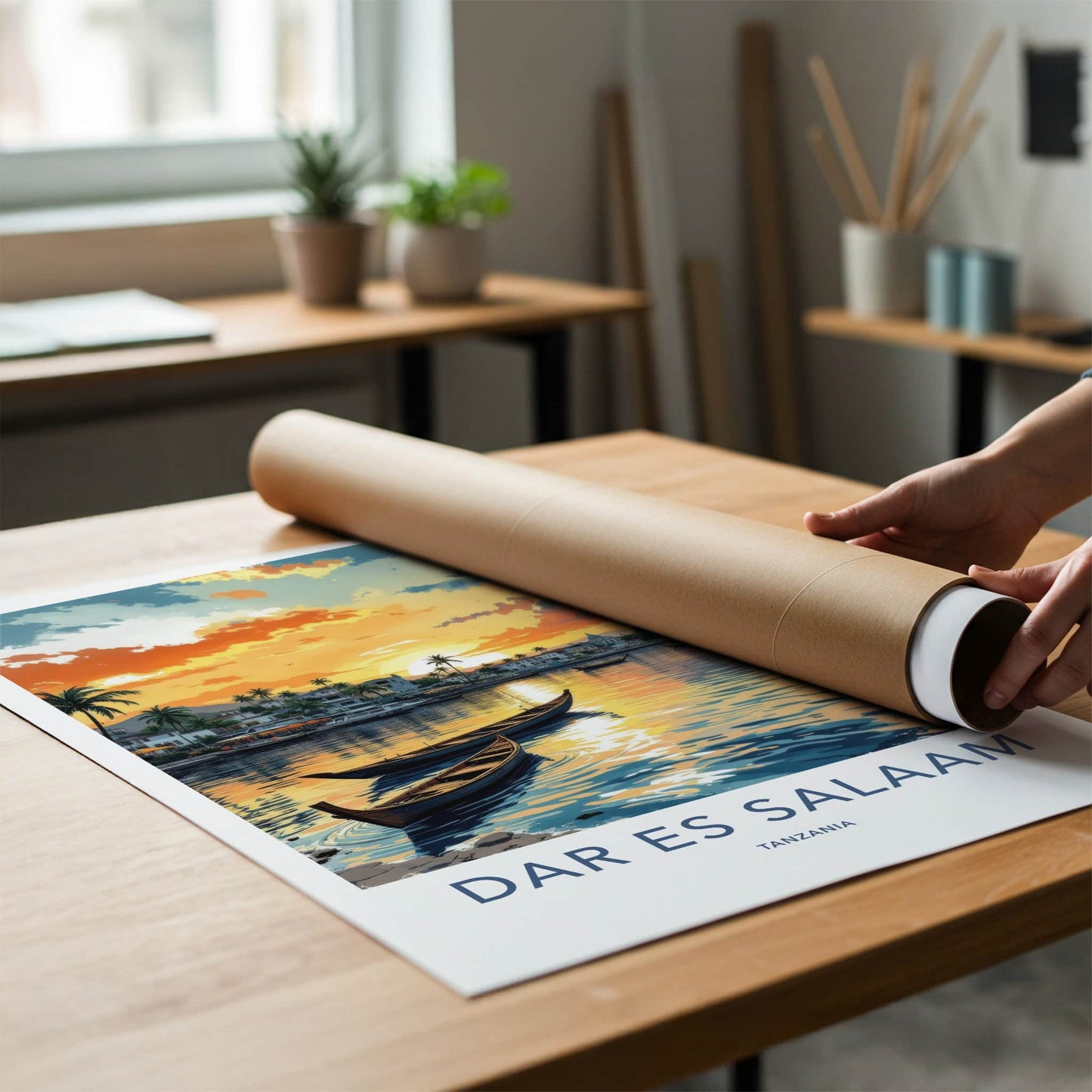 Dar Es Salaam Poster - Tanzania Travel Art - Boats Sunset Waters Home Decor
