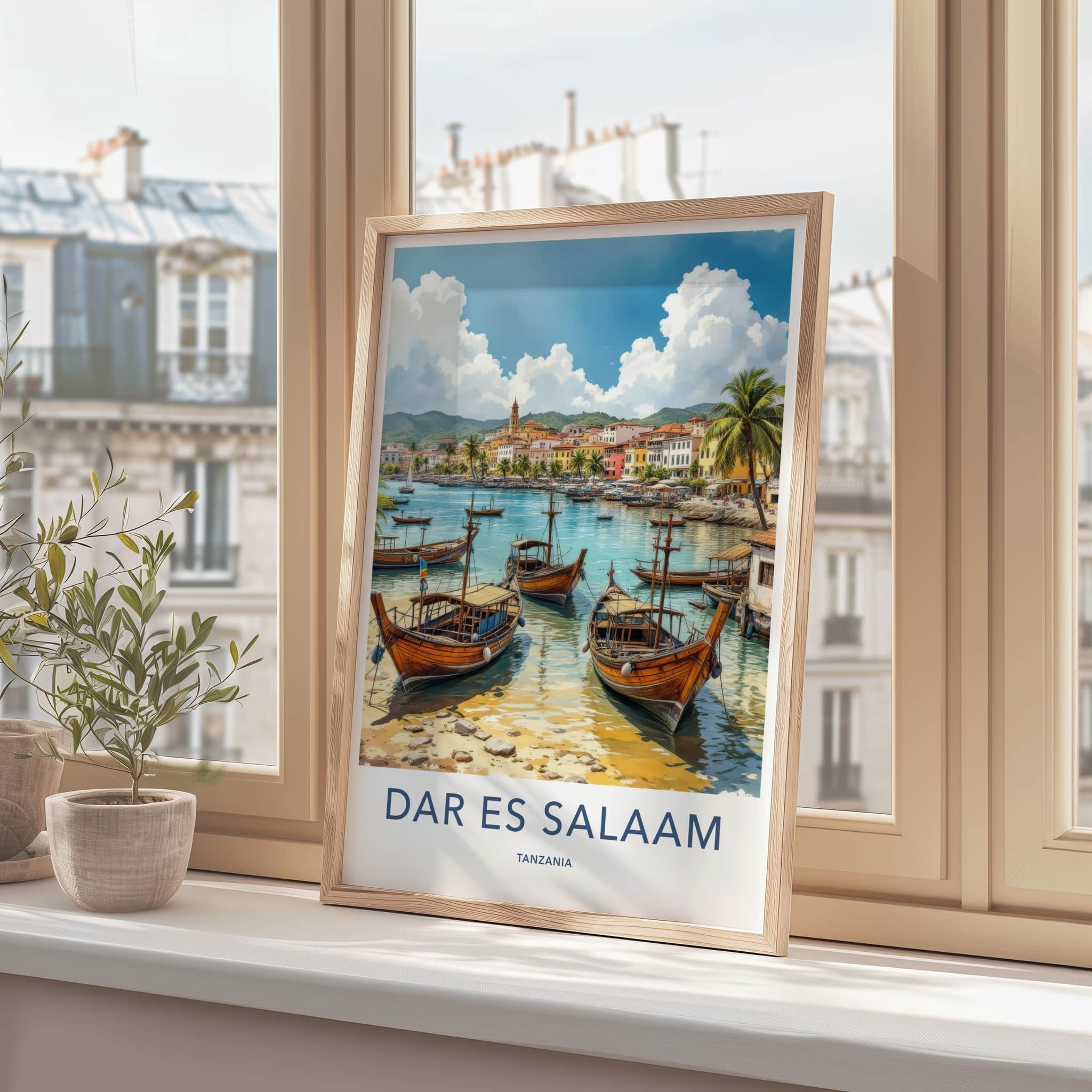Dar Es Salaam Poster - Tanzania Travel Art - Coastal Town Boats Home Decor