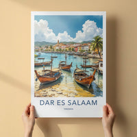 Dar Es Salaam Poster - Tanzania Travel Art - Coastal Town Boats Home Decor