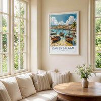 Dar Es Salaam Poster - Tanzania Travel Art - Coastal Town Boats Home Decor