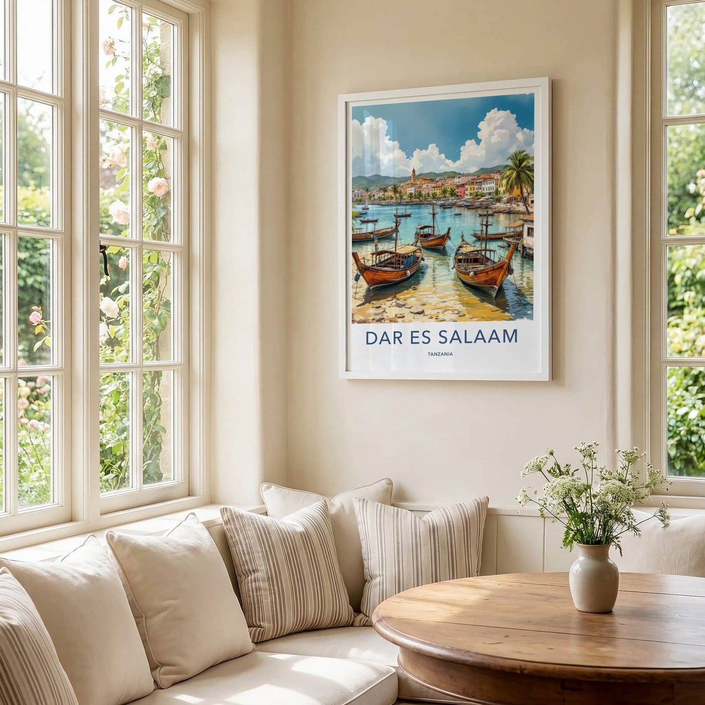 Dar Es Salaam Poster - Tanzania Travel Art - Coastal Town Boats Home Decor