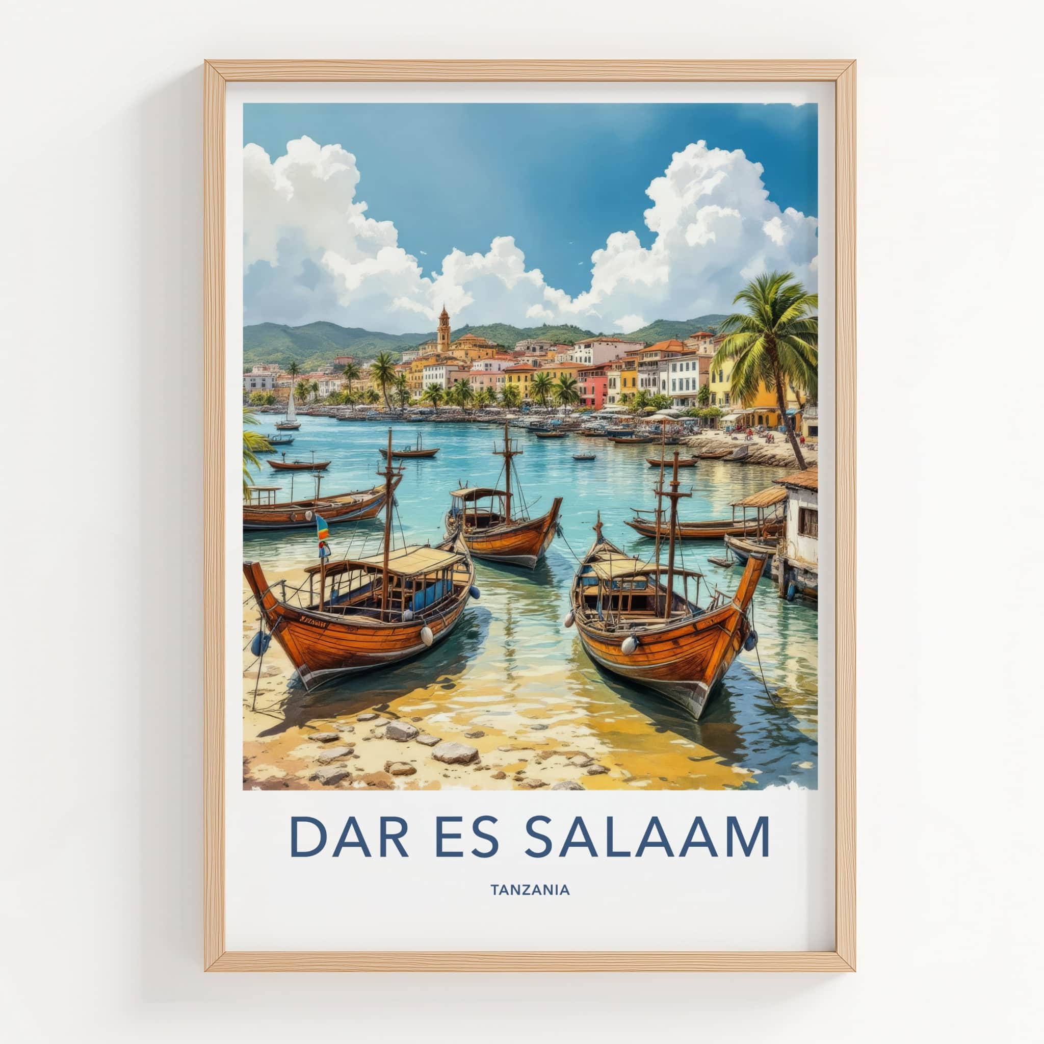 Dar Es Salaam Poster - Tanzania Travel Art - Coastal Town Boats Home Decor