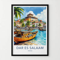 Dar Es Salaam Poster - Tanzania Travel Art - Coastal Town Harbor Home Decor