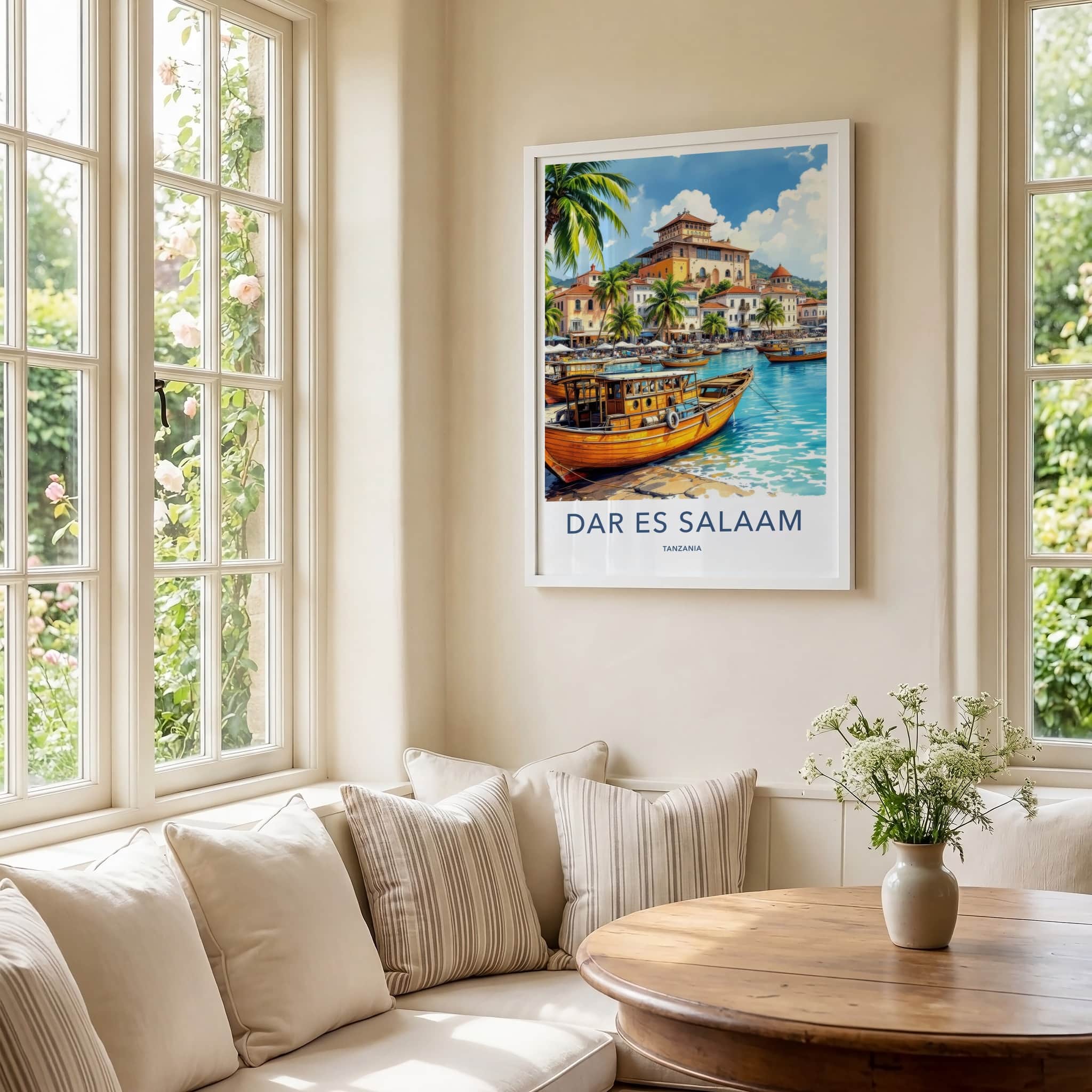 Dar Es Salaam Poster - Tanzania Travel Art - Coastal Town Harbor Home Decor