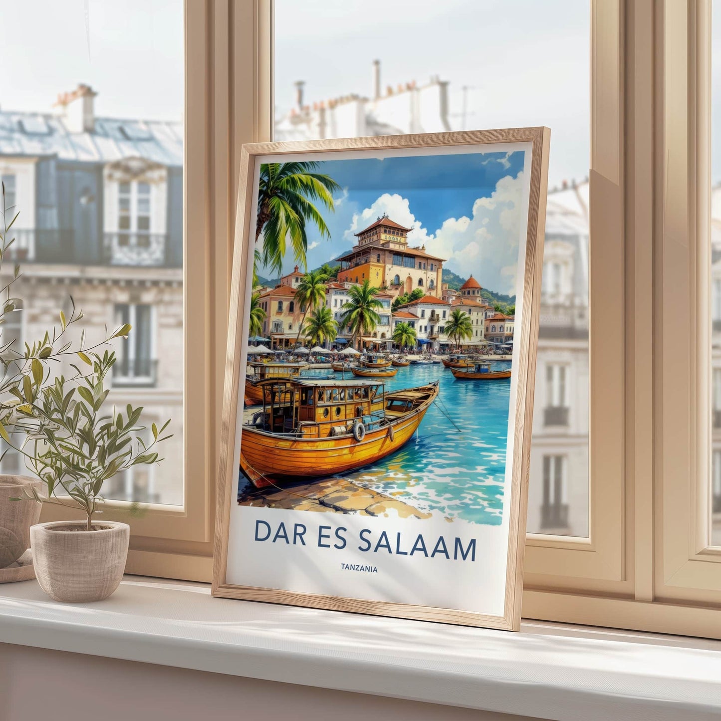 Dar Es Salaam Poster - Tanzania Travel Art - Coastal Town Harbor Home Decor