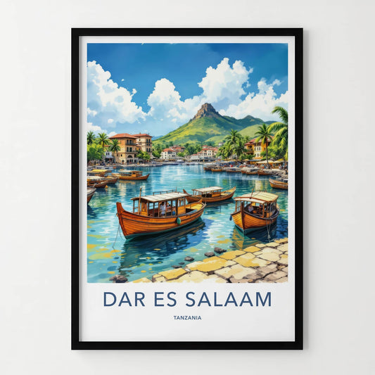 Dar Es Salaam Poster - Tanzania Travel Art - Colorful Boats Harbor Home Decor