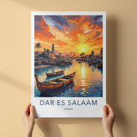 Dar Es Salaam Poster - Tanzania Travel Art - Golden Water Sunset Home Decor