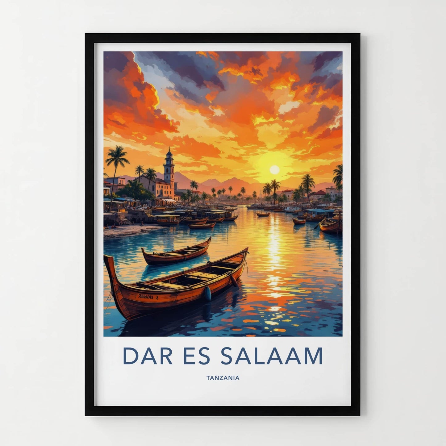 Dar Es Salaam Poster - Tanzania Travel Art - Golden Water Sunset Home Decor