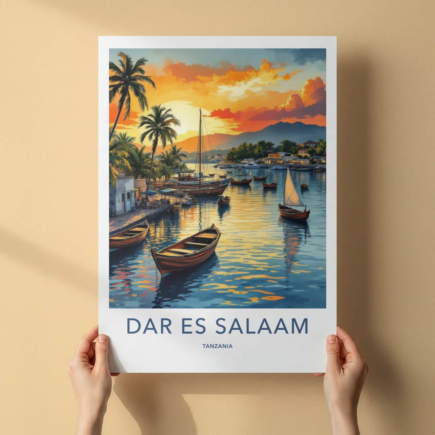 Dar Es Salaam Poster - Tanzania Travel Art - Tropical Harbor Sunset Home Decor