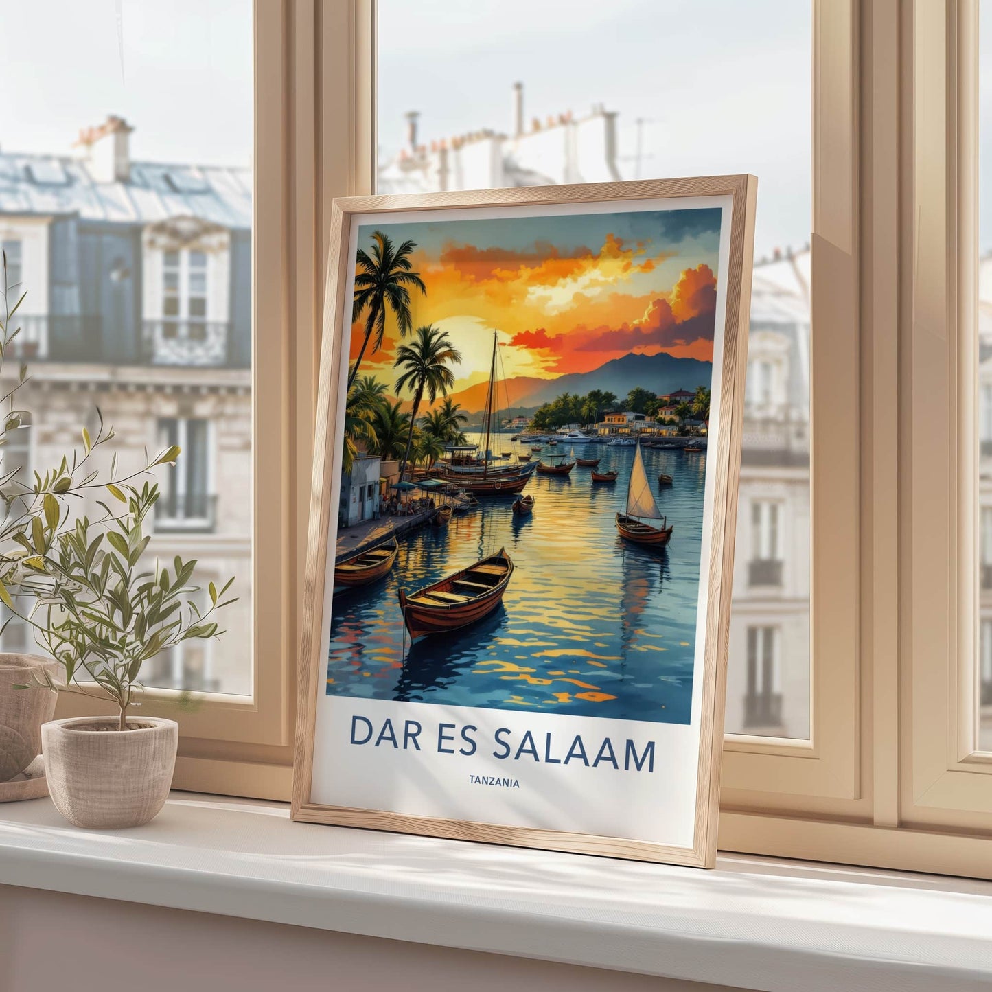 Dar Es Salaam Poster - Tanzania Travel Art - Tropical Harbor Sunset Home Decor