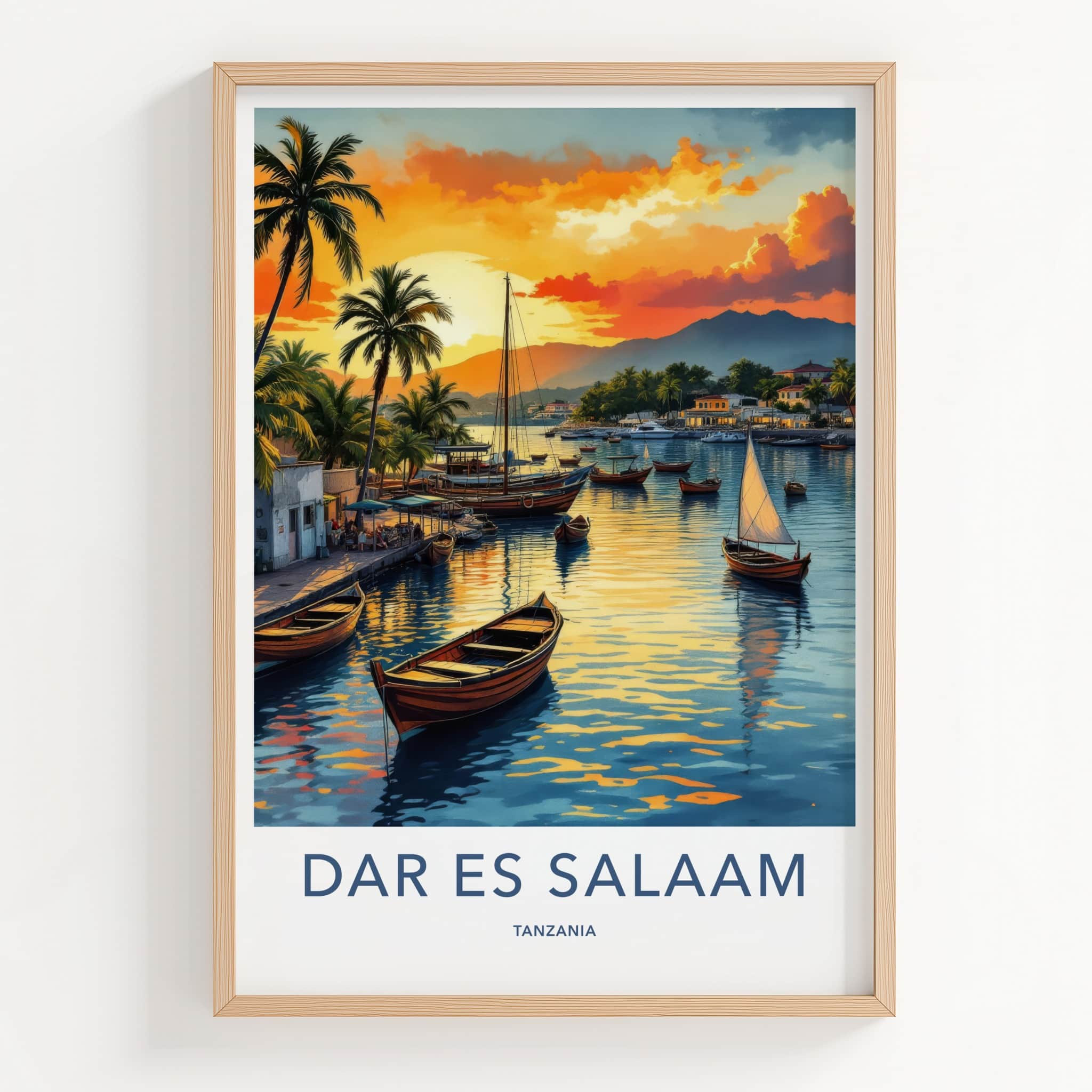 Dar Es Salaam Poster - Tanzania Travel Art - Tropical Harbor Sunset Home Decor