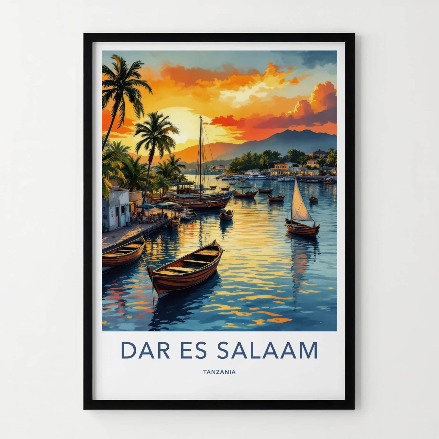 Dar Es Salaam Poster - Tanzania Travel Art - Tropical Harbor Sunset Home Decor
