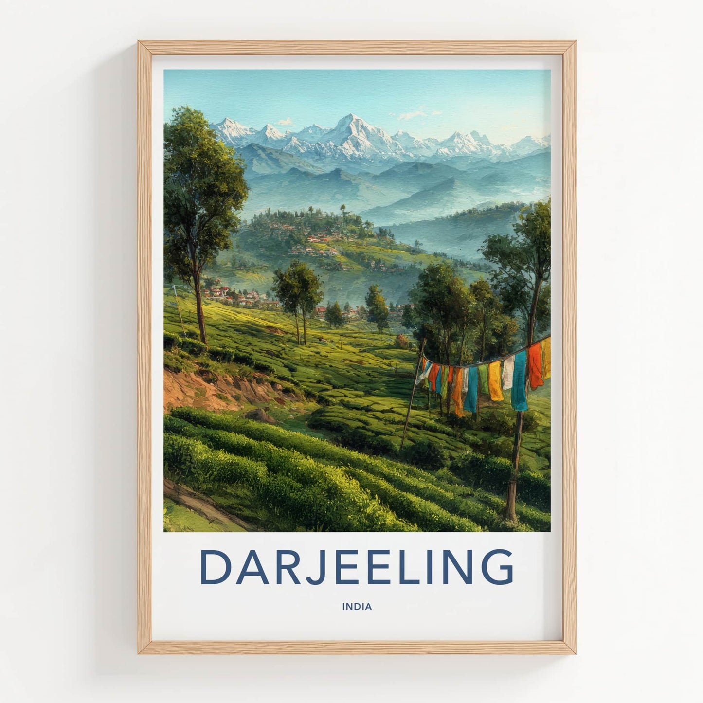 Darjeeling Poster - India Framed Art - Colorful Prayer Flags Home Decor