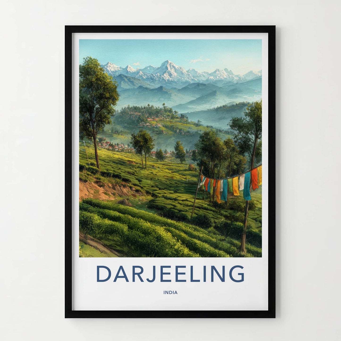 Darjeeling Poster - India Framed Art - Colorful Prayer Flags Home Decor