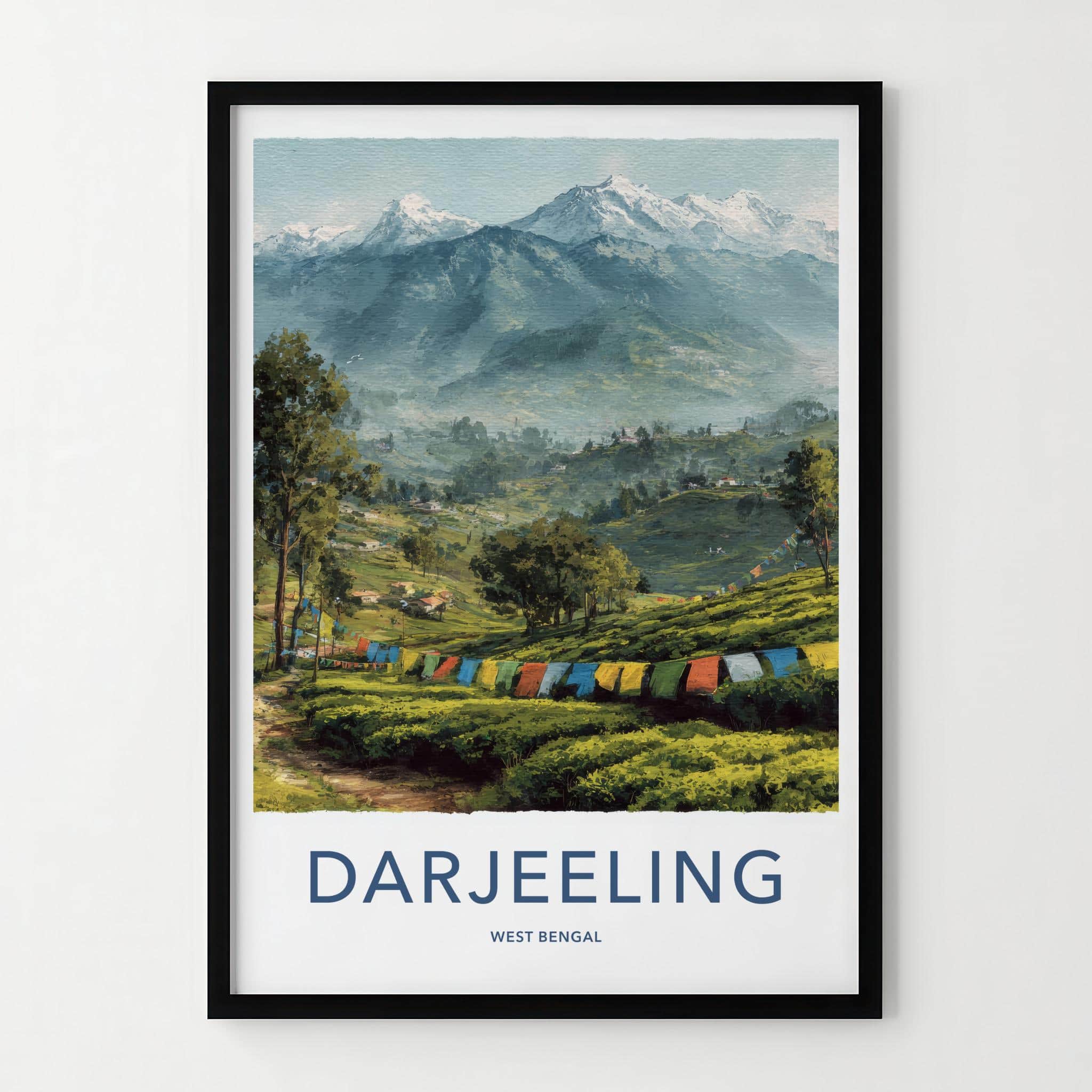 Darjeeling Poster - India Scenic Art - West Bengal Himalayan Prayer Flags Wall Decor