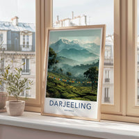Darjeeling Poster - India Travel Art - West Bengal Prayer Flags Peaks Home Art
