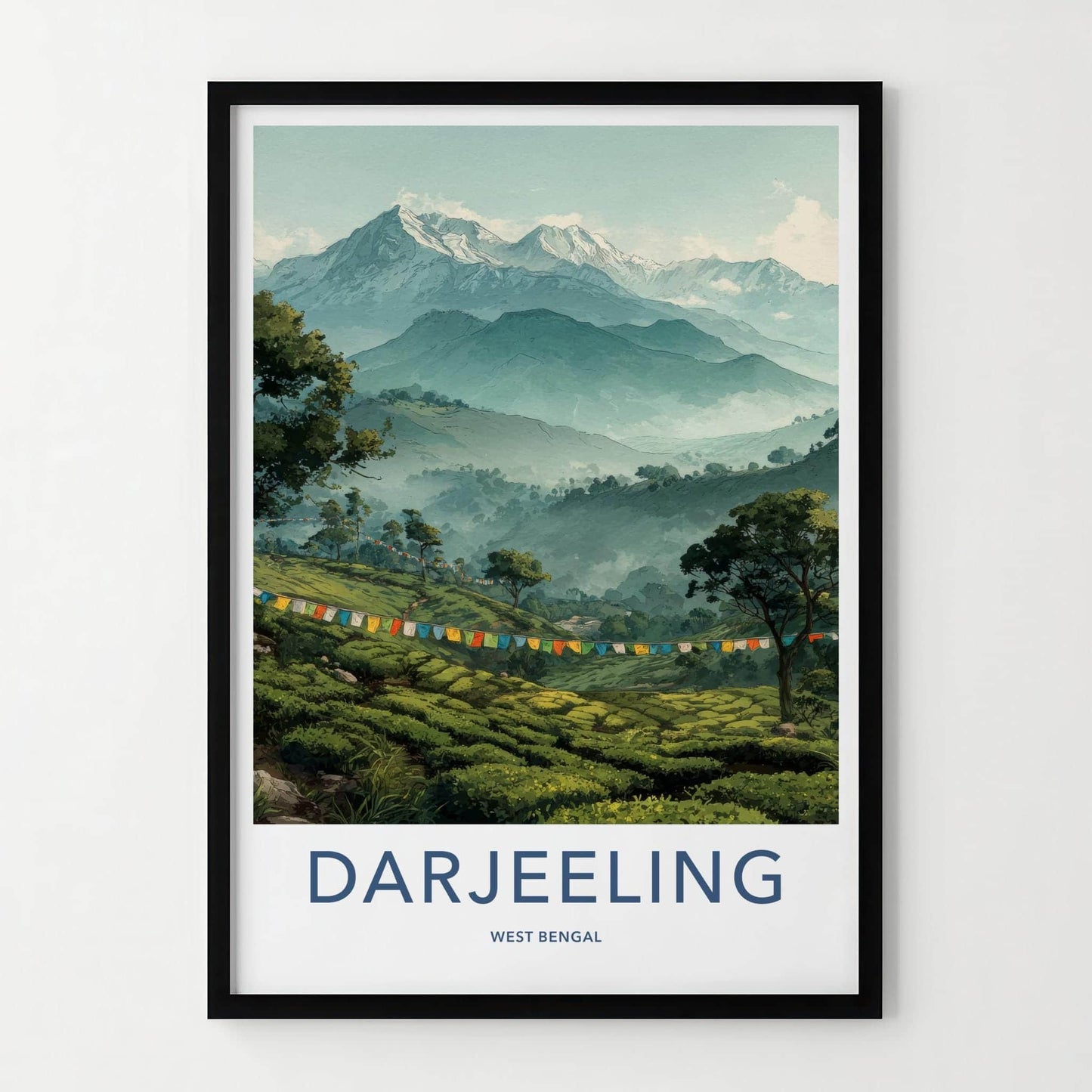 Darjeeling Poster - India Travel Art - West Bengal Prayer Flags Peaks Home Art