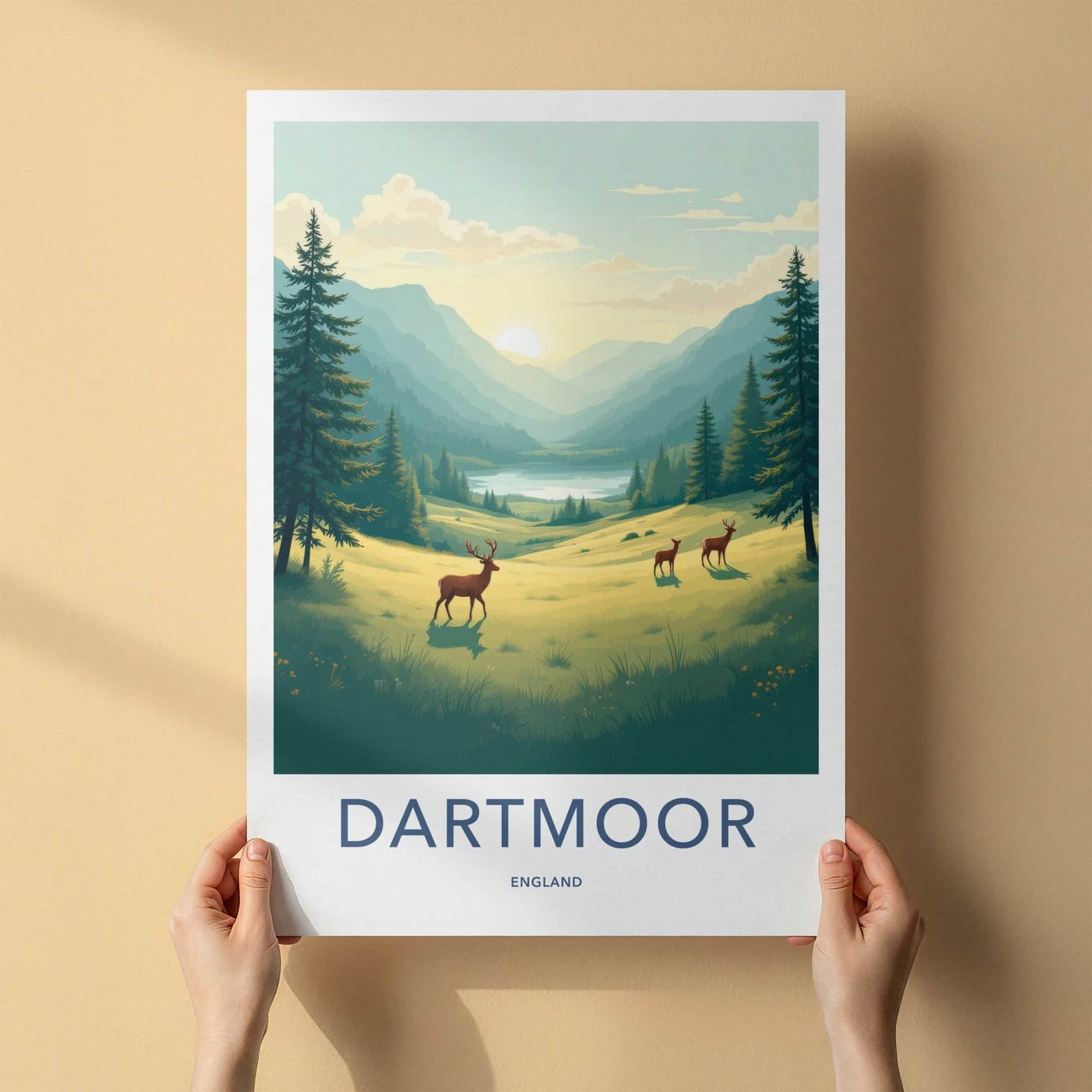 DARTMOOR Poster - England Travel Art - Deer Lake Valley Home Decor