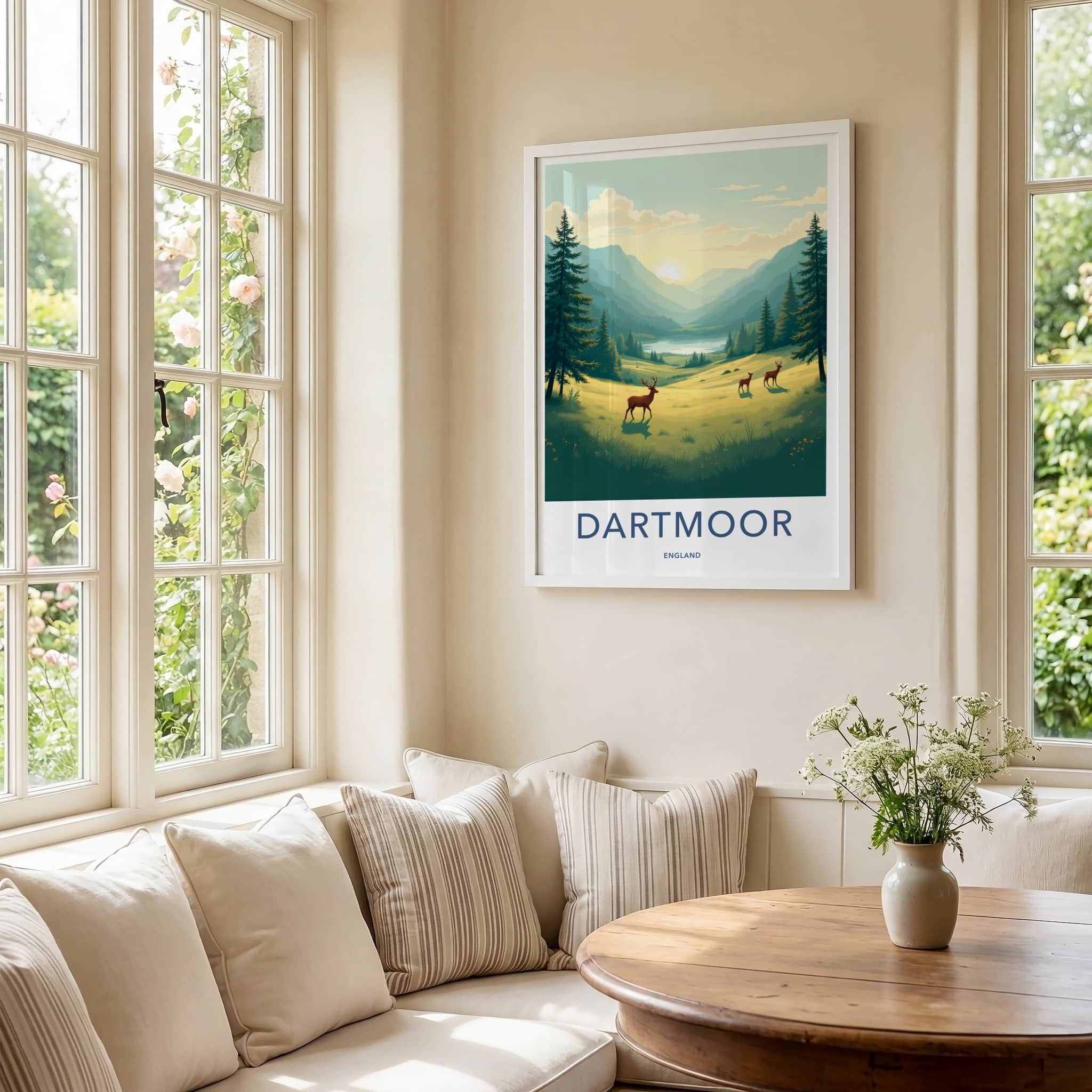 DARTMOOR Poster - England Travel Art - Deer Lake Valley Home Decor