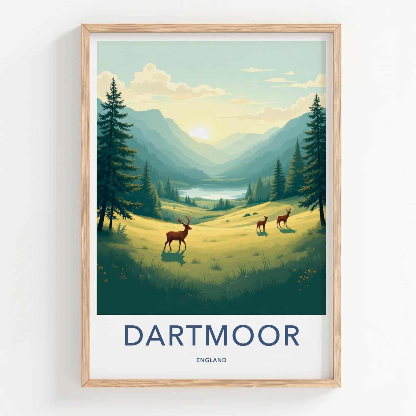 DARTMOOR Poster - England Travel Art - Deer Lake Valley Home Decor