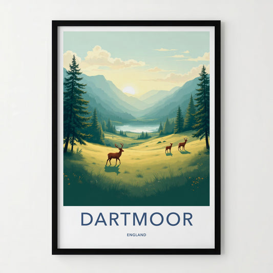DARTMOOR Poster - England Travel Art - Deer Lake Valley Home Decor