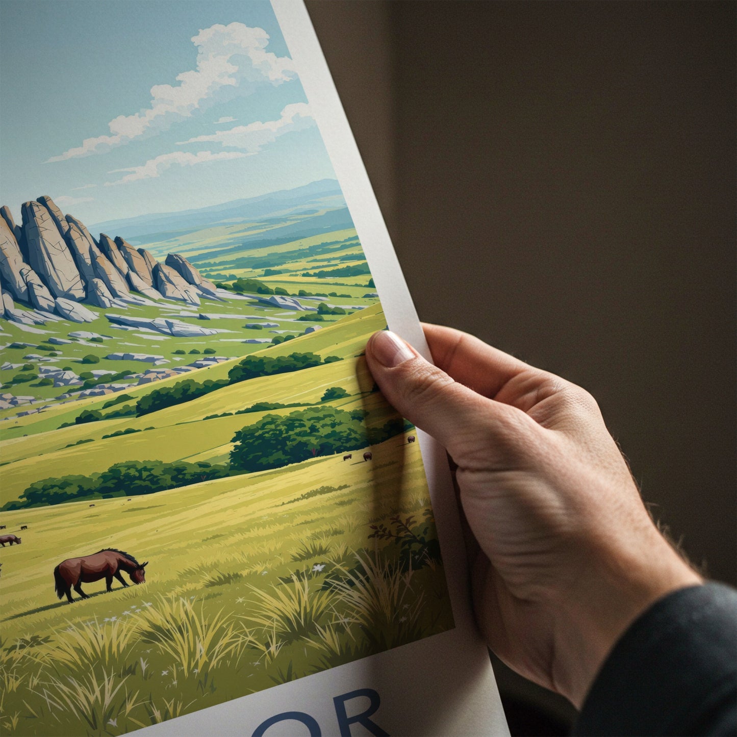 DARTMOOR Poster - England Travel Art - Towering Rock Pasture Home Decor