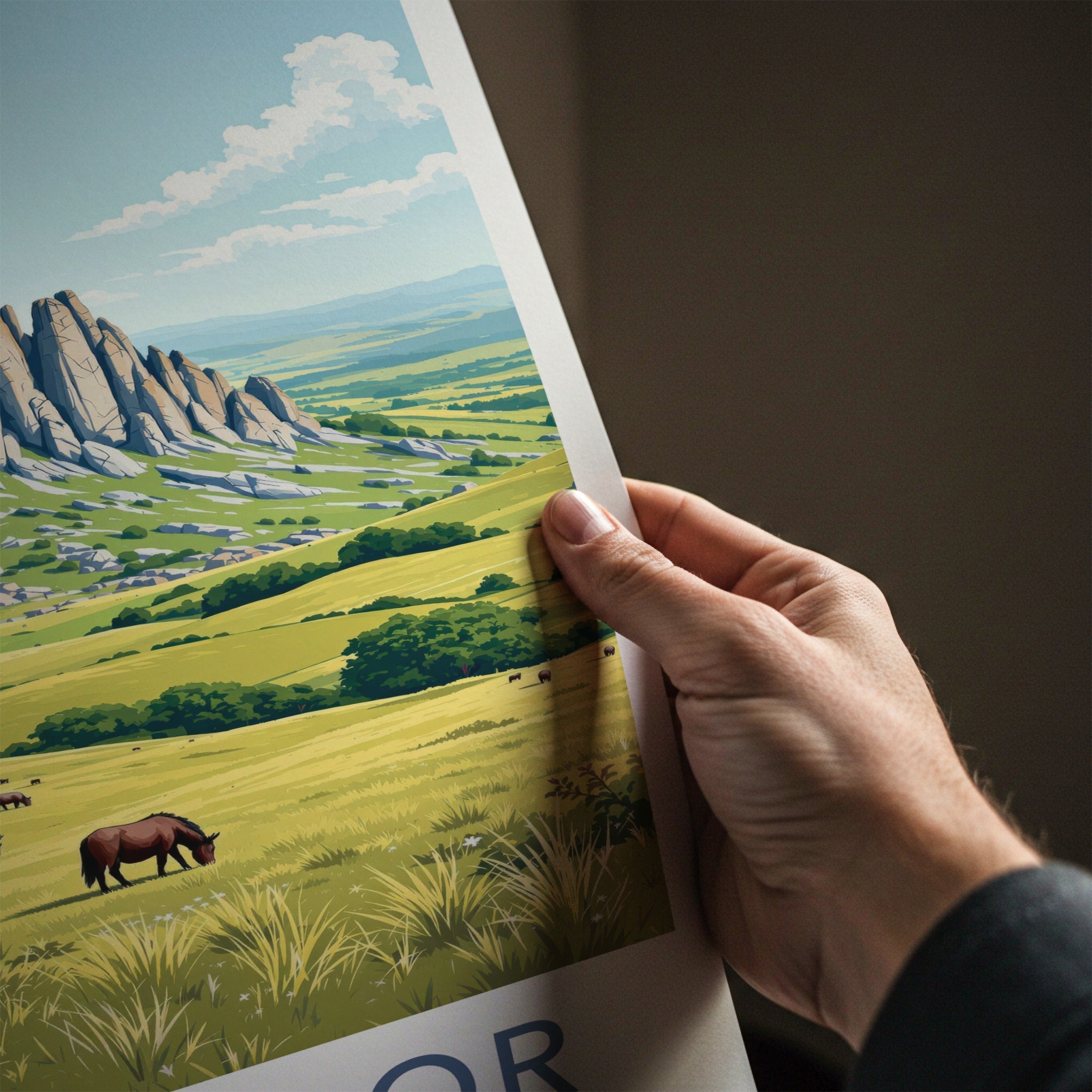DARTMOOR Poster - England Travel Art - Towering Rock Pasture Home Decor
