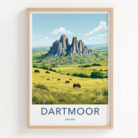 DARTMOOR Poster - England Travel Art - Towering Rock Pasture Home Decor