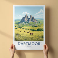 DARTMOOR Poster - England Travel Art - Towering Rock Pasture Home Decor