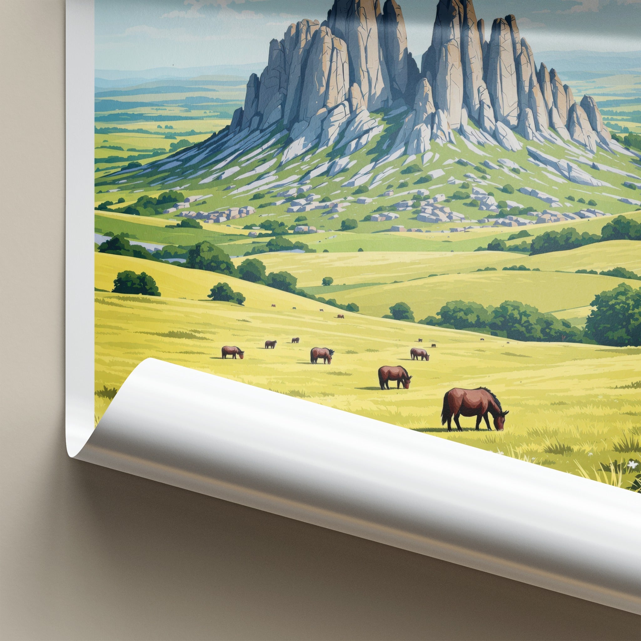 DARTMOOR Poster - England Travel Art - Towering Rock Pasture Home Decor