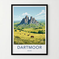 DARTMOOR Poster - England Travel Art - Towering Rock Pasture Home Decor