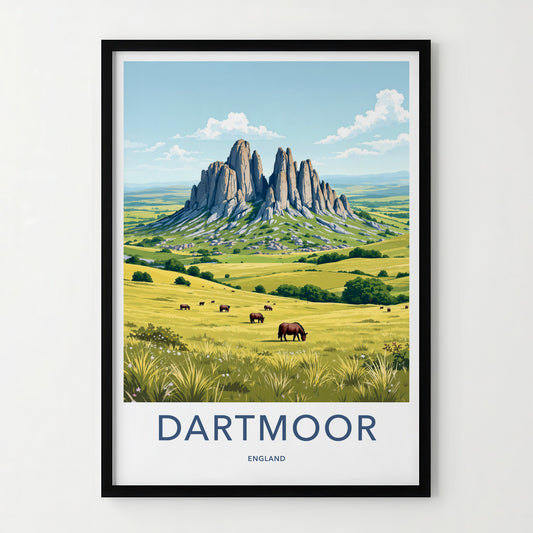 DARTMOOR Poster - England Travel Art - Towering Rock Pasture Home Decor