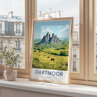 DARTMOOR Poster - England Travel Art - Towering Rock Pasture Home Decor