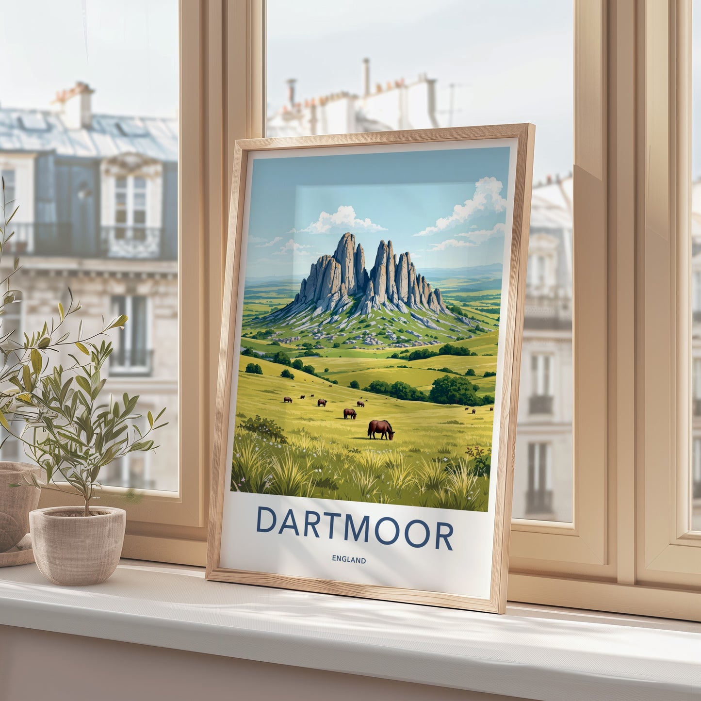 DARTMOOR Poster - England Travel Art - Towering Rock Pasture Home Decor