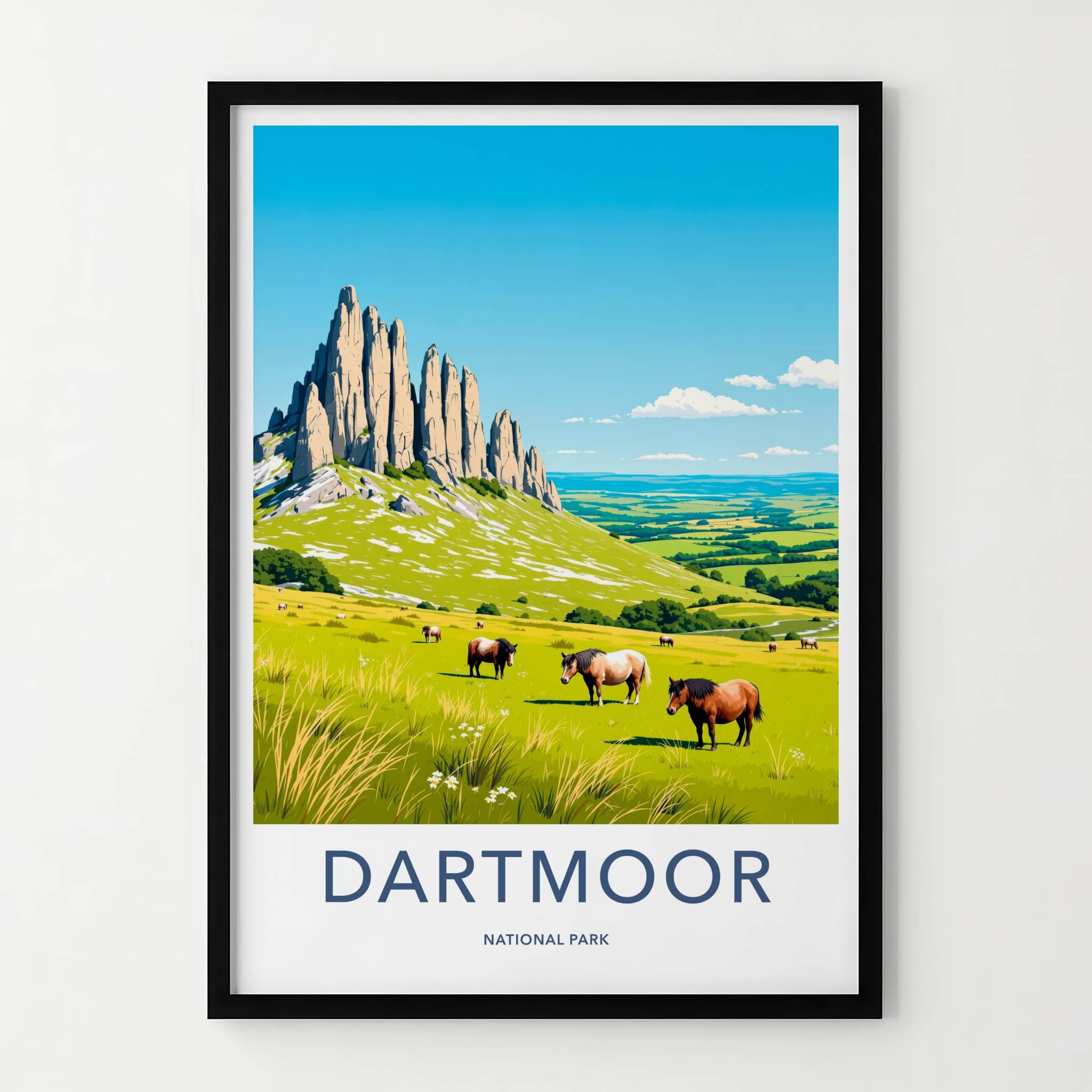 Dartmoor Poster - United Kingdom Travel Art - Moorland Wild Horses Home Decor