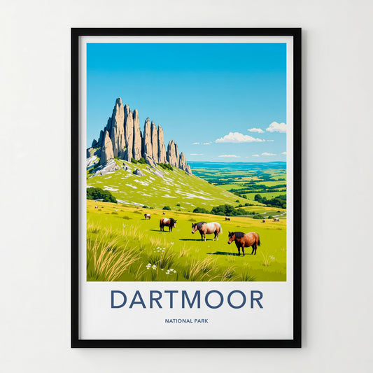 Dartmoor Poster - United Kingdom Travel Art - Moorland Wild Horses Home Decor