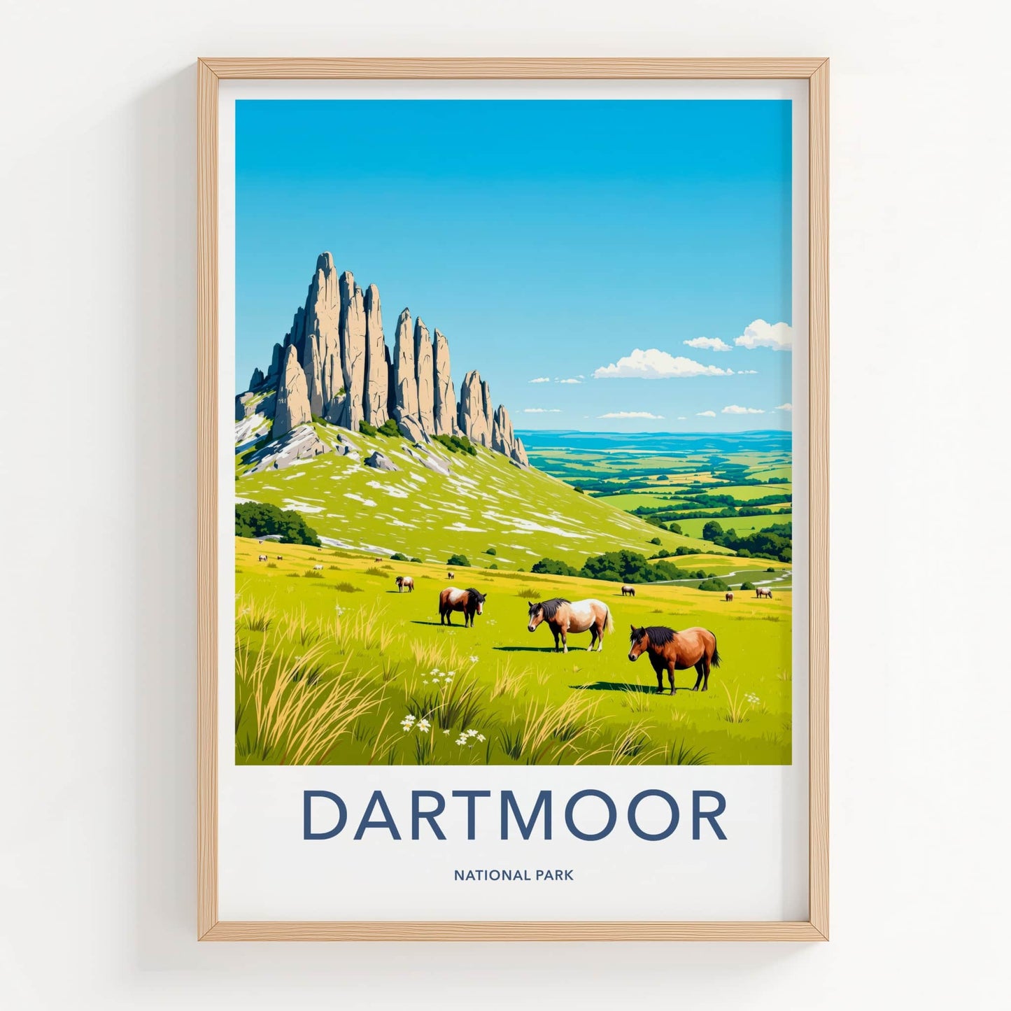 Dartmoor Poster - United Kingdom Travel Art - Moorland Wild Horses Home Decor