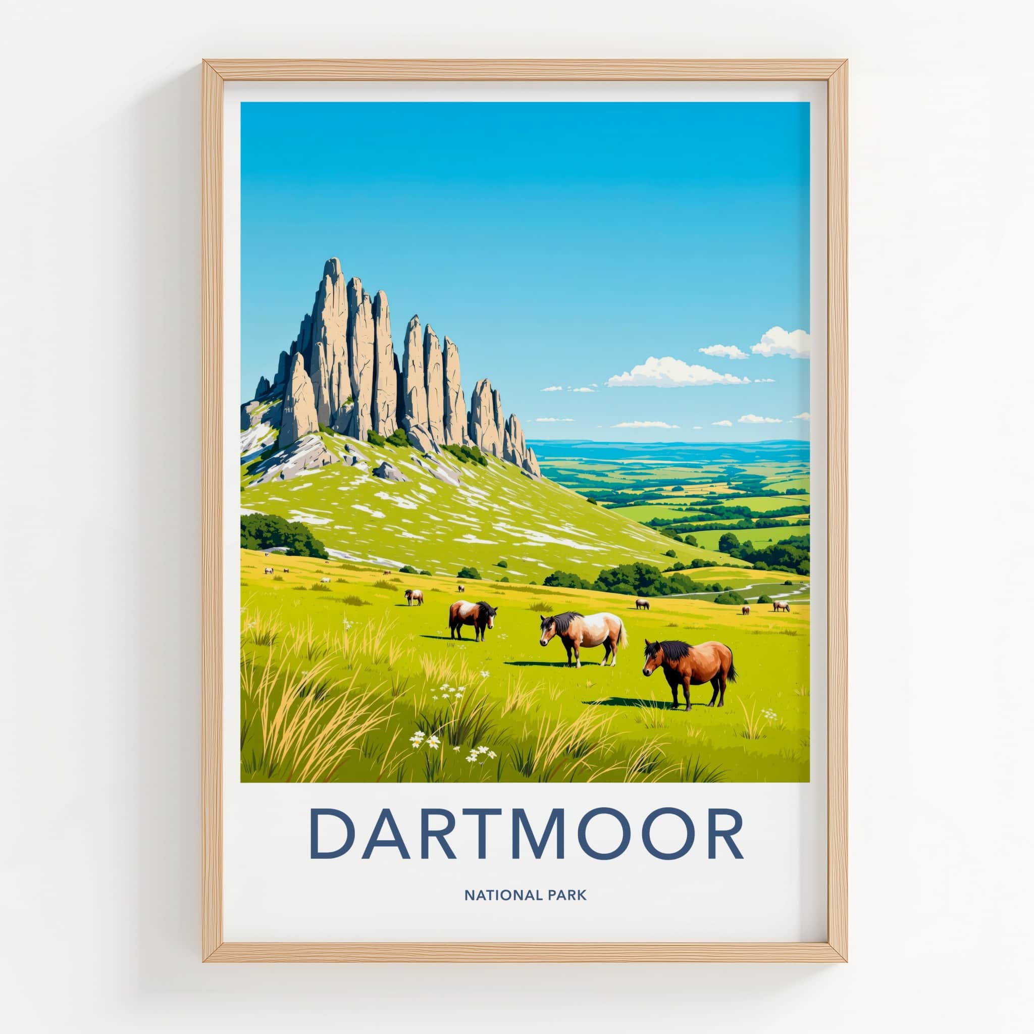 Dartmoor Poster - United Kingdom Travel Art - Moorland Wild Horses Home Decor
